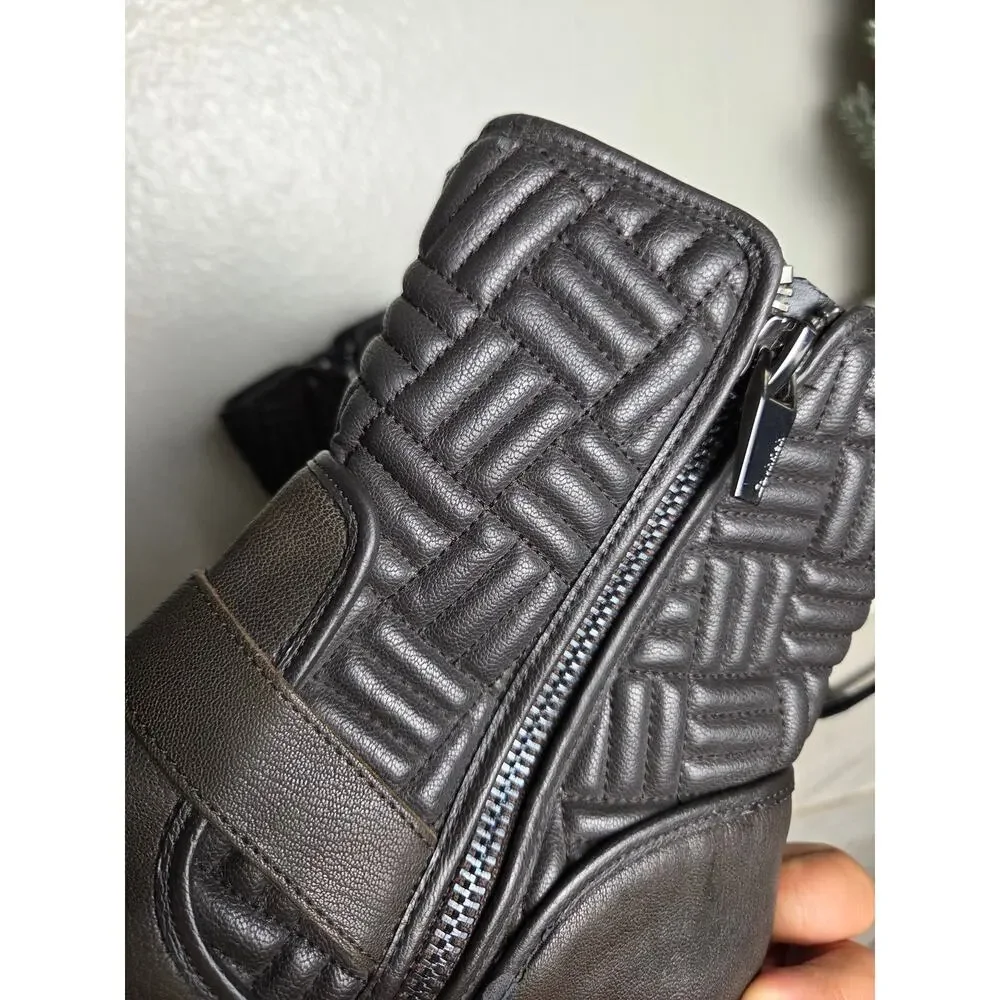 CALVIN KLEIN Sz 10 Quilted Leather Moto Ankle Women's Boots Black‎ Rauline